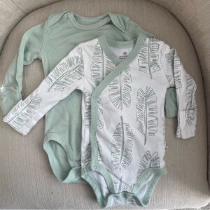 2-Piece Long Sleeve Organic Cotton Bodysuit & Kimono Style/Jumbo Leaf Sage/0-3